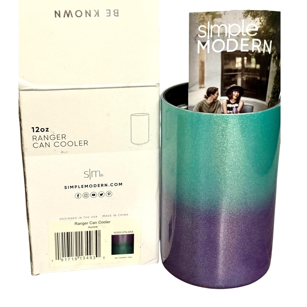 Simple Modern 12oz Ranger Can Cooler Aurora Ombre Teal Purple Glitter New